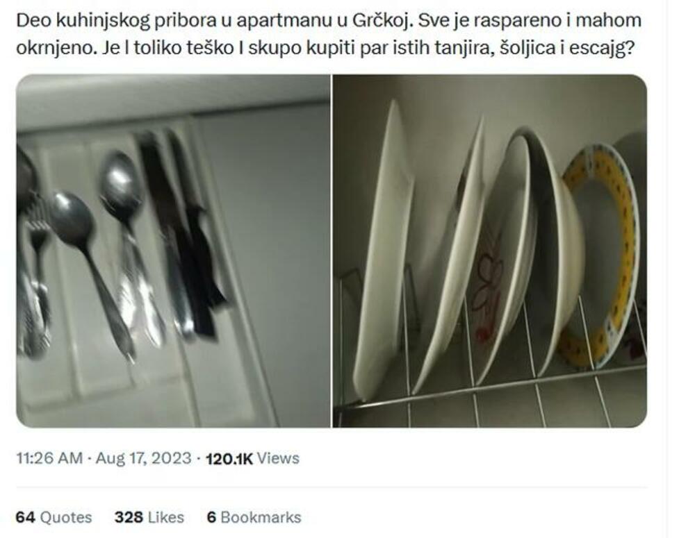 Raspareni tanjiri i probor u apartmanu u Grčkoj