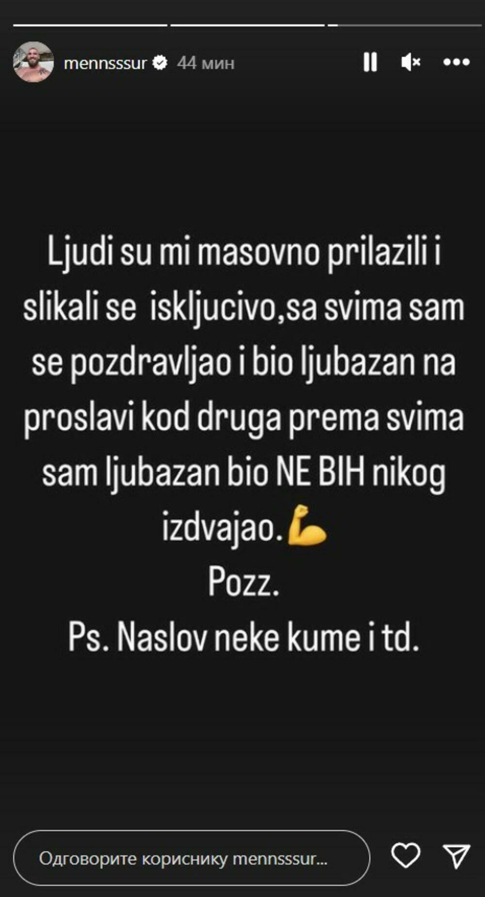 Njegovo prvo oglašavanje nakon spekulacija da je u emotivnoj vezi sa Milenom Kačavendom