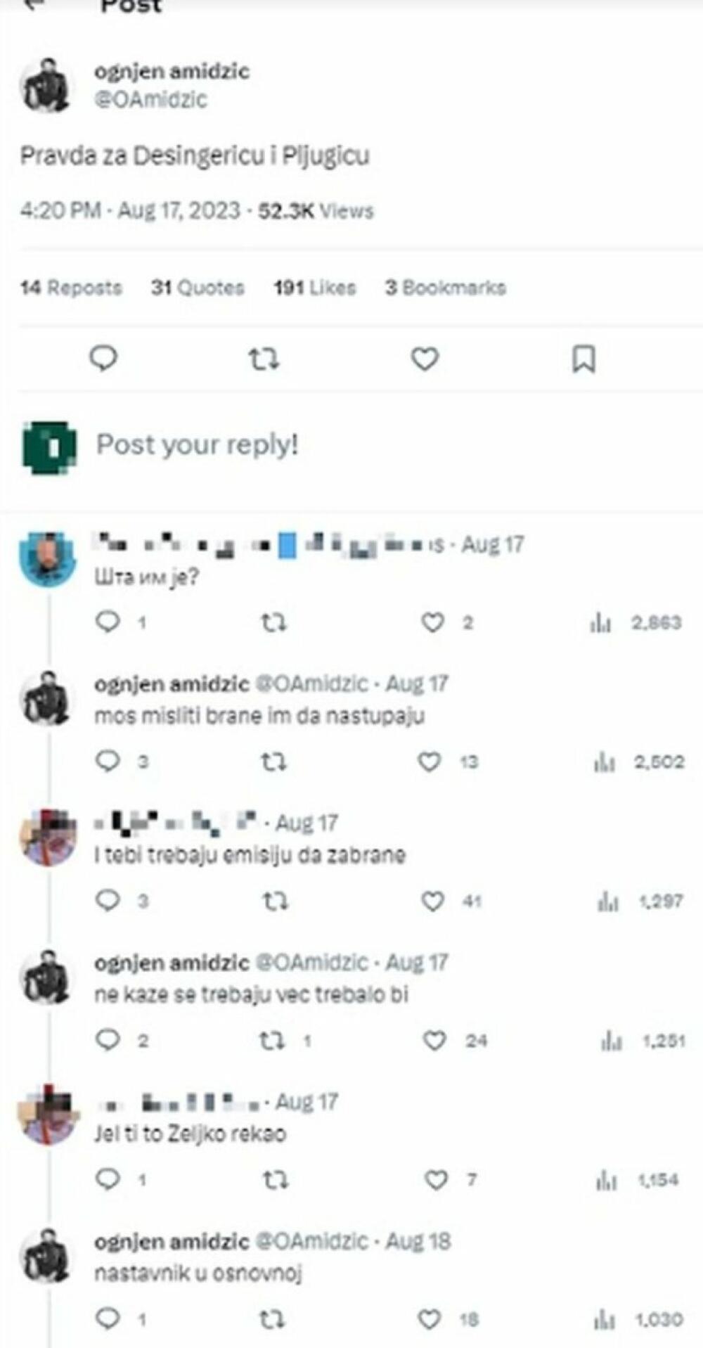 Ognjen Amidžić stao je odbranu kontroverznih repera Desingerice i Pljugice