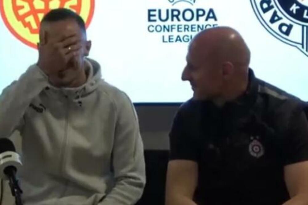 "IDEMO UŽIVO, A JOJ..." Stojković izazvao smeh na konferenciji Partizana, Duljaj ga zagrlio (FOTO)