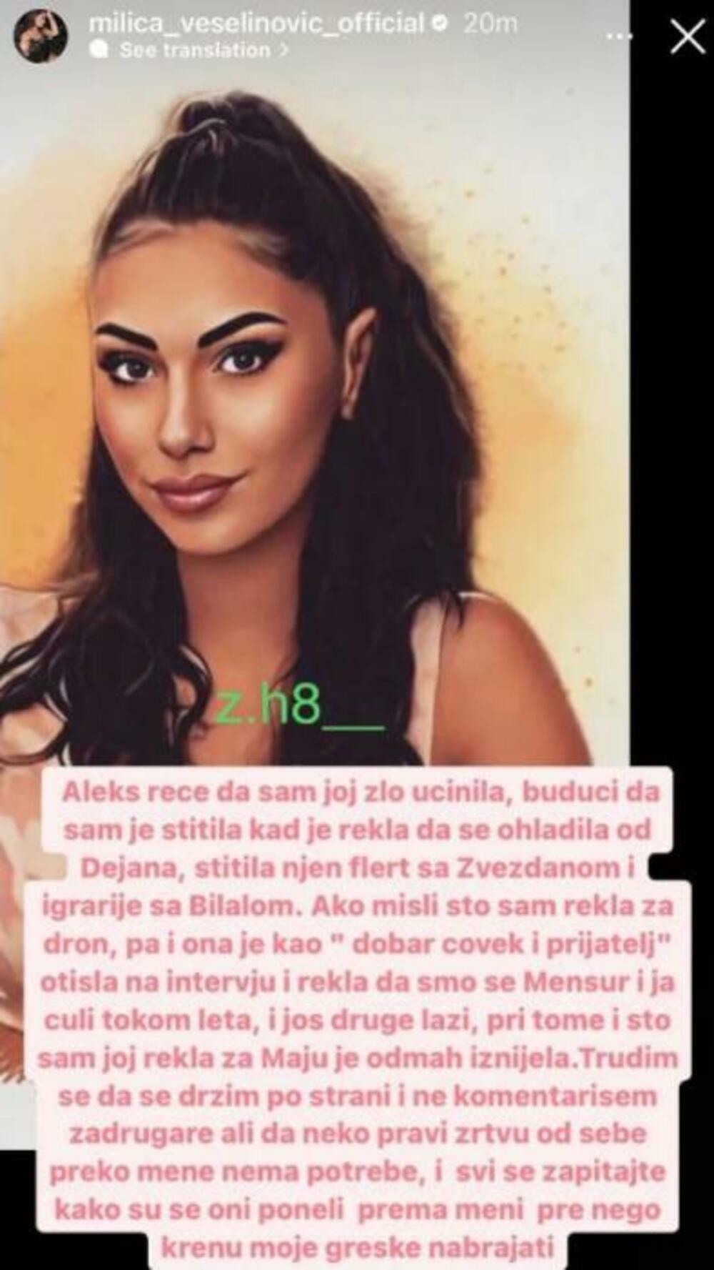 Njena objava na Instagramu