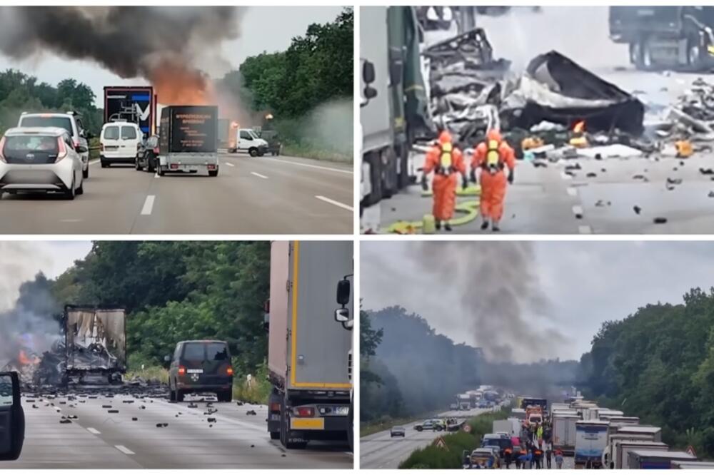 LANČANI SUDAR VIŠE KAMIONA SA OPASNIM MATERIJAMA! Drama na auto-putu u Nemačkoj, ima POGINULIH (VIDEO)