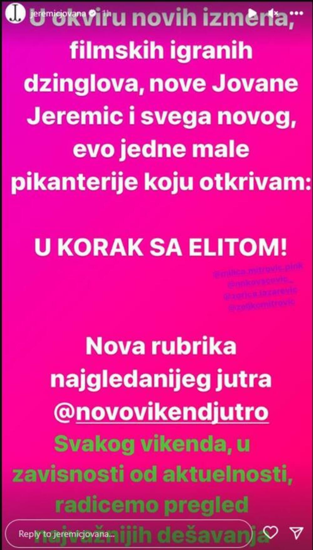 Jovaninu objavu je podelila i Milica Mitrović