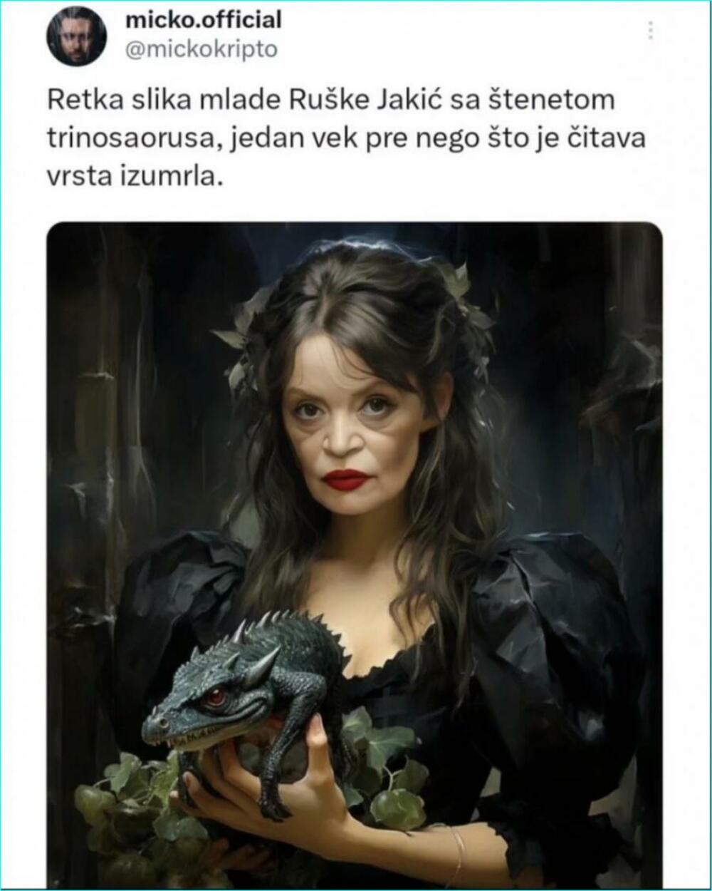 Na ovoj fotografiji poznata voditeljka drži jednog dinosaurusa.