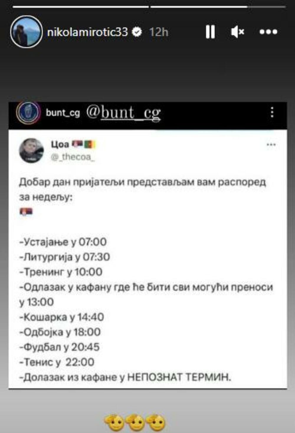 Objava Nikole Mirotića