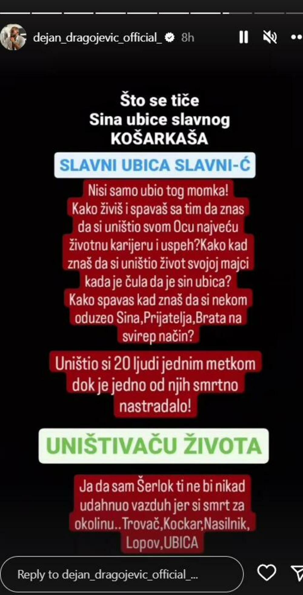 Objava Dejana Dragojevića o Zvezdanu Slavniću