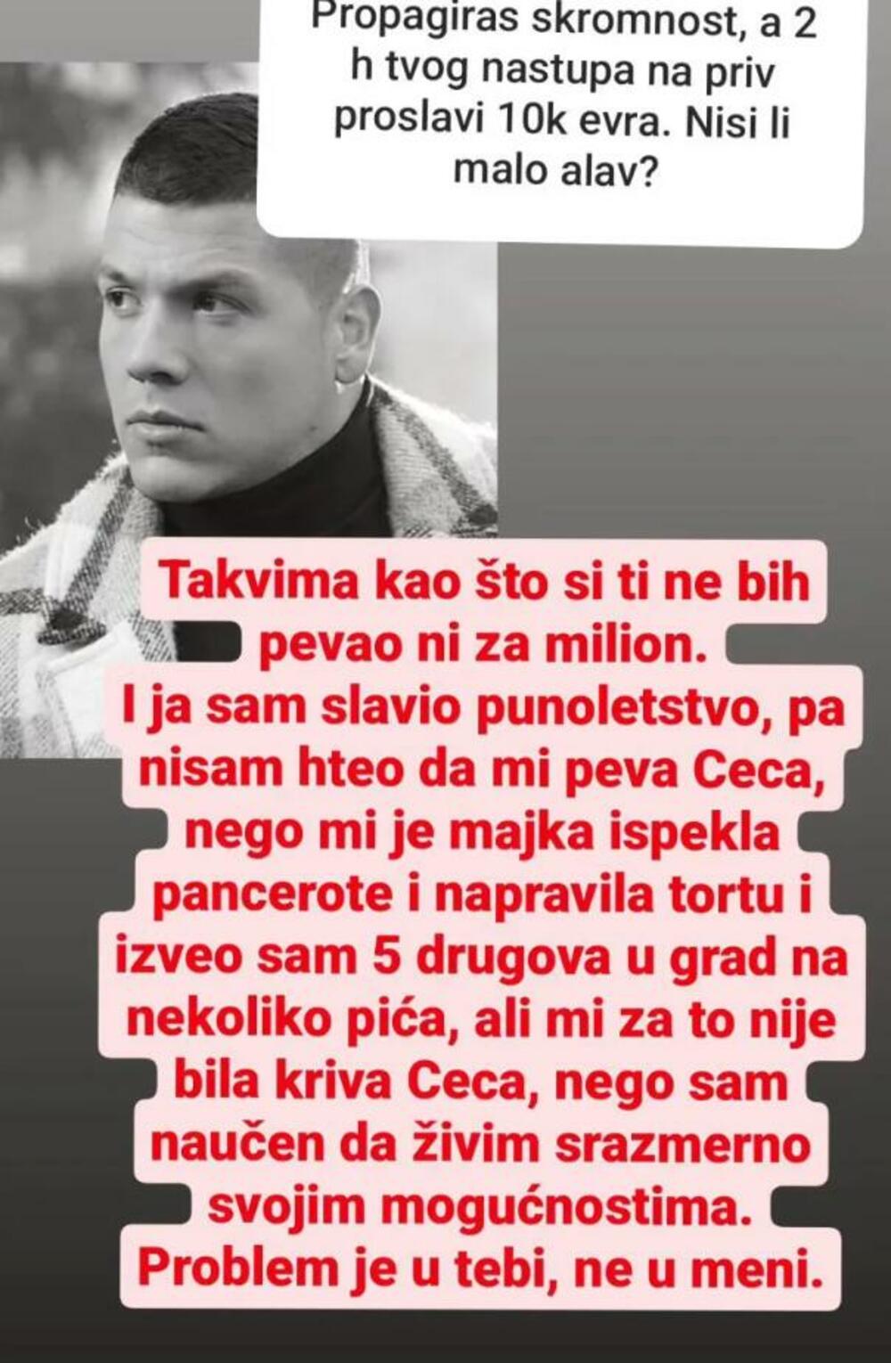 Pevač nije štedeo reči