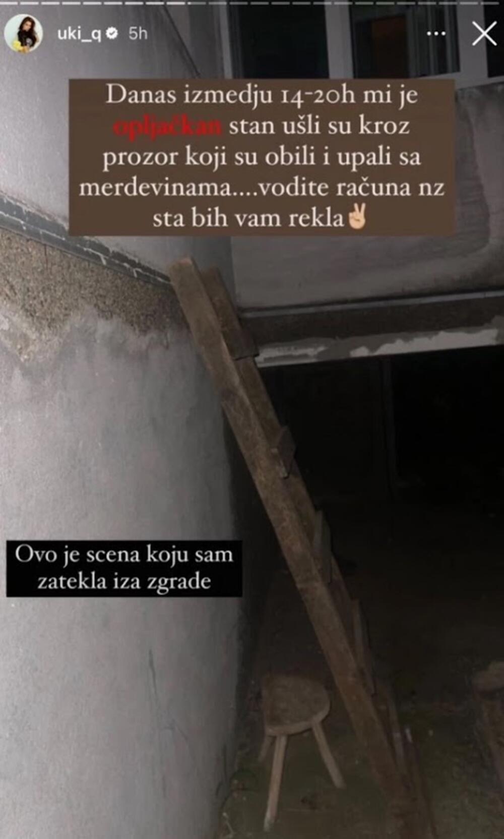 Ona je na Instagram storiju objavila da su joj lopovi upali u stan, te je podelila šokantne fotografije i video snimke.