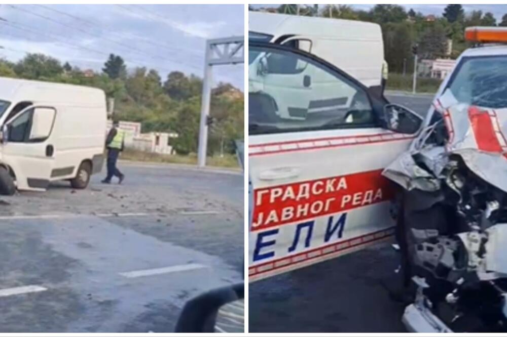 KOMBI I VOZILO KOMUNALNE MILICIJE SKROZ SLUPANI! Težak sudar kod Ledina (VIDEO)