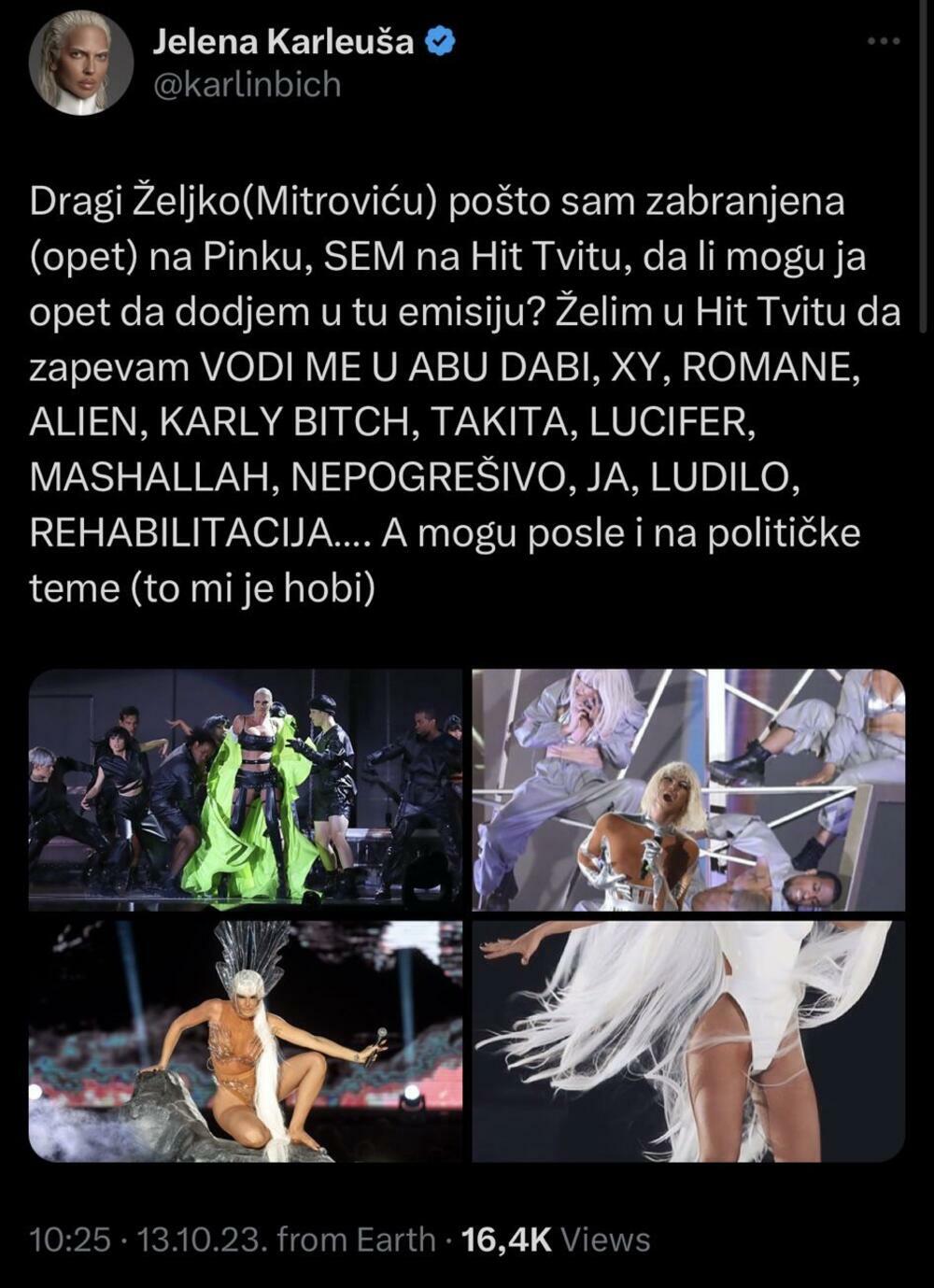 Karleuša traži da peva na Pinku