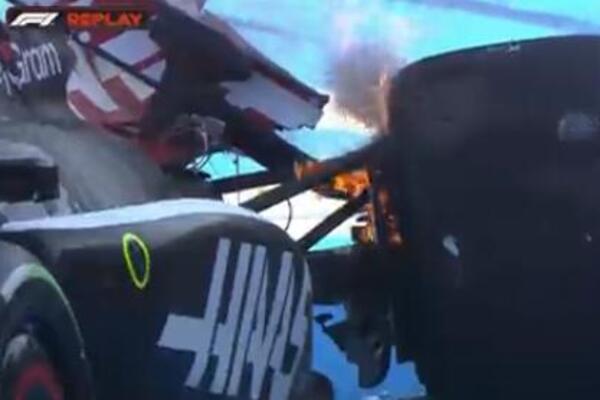 ŽESTOK UDES U FORMULI 1: Magnusen se zakucao u ogradu, slupani bolid se ZAPALIO, trka prekinuta! (VIDEO)