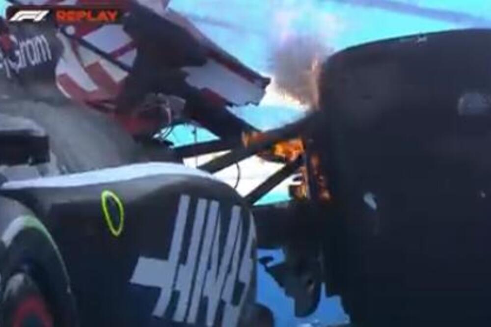 ŽESTOK UDES U FORMULI 1: Magnusen se zakucao u ogradu, slupani bolid se ZAPALIO, trka prekinuta! (VIDEO)