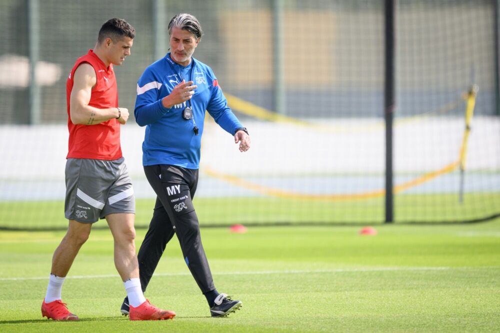 Granit Džaka i Murat Jakin na treningu Švajcarske