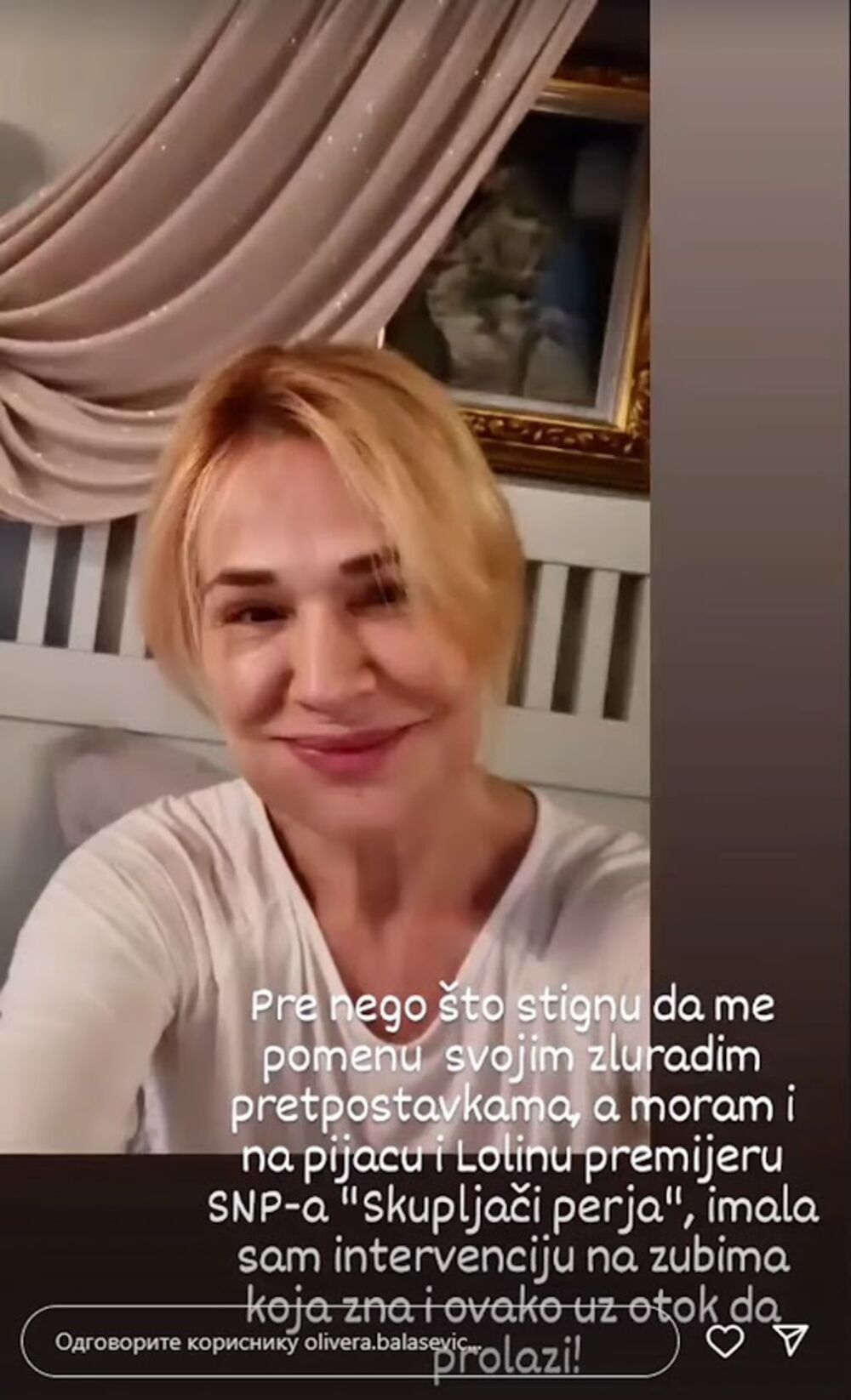 Imala je intervenciju na zubima, pa je otok sastavni deo oporavka