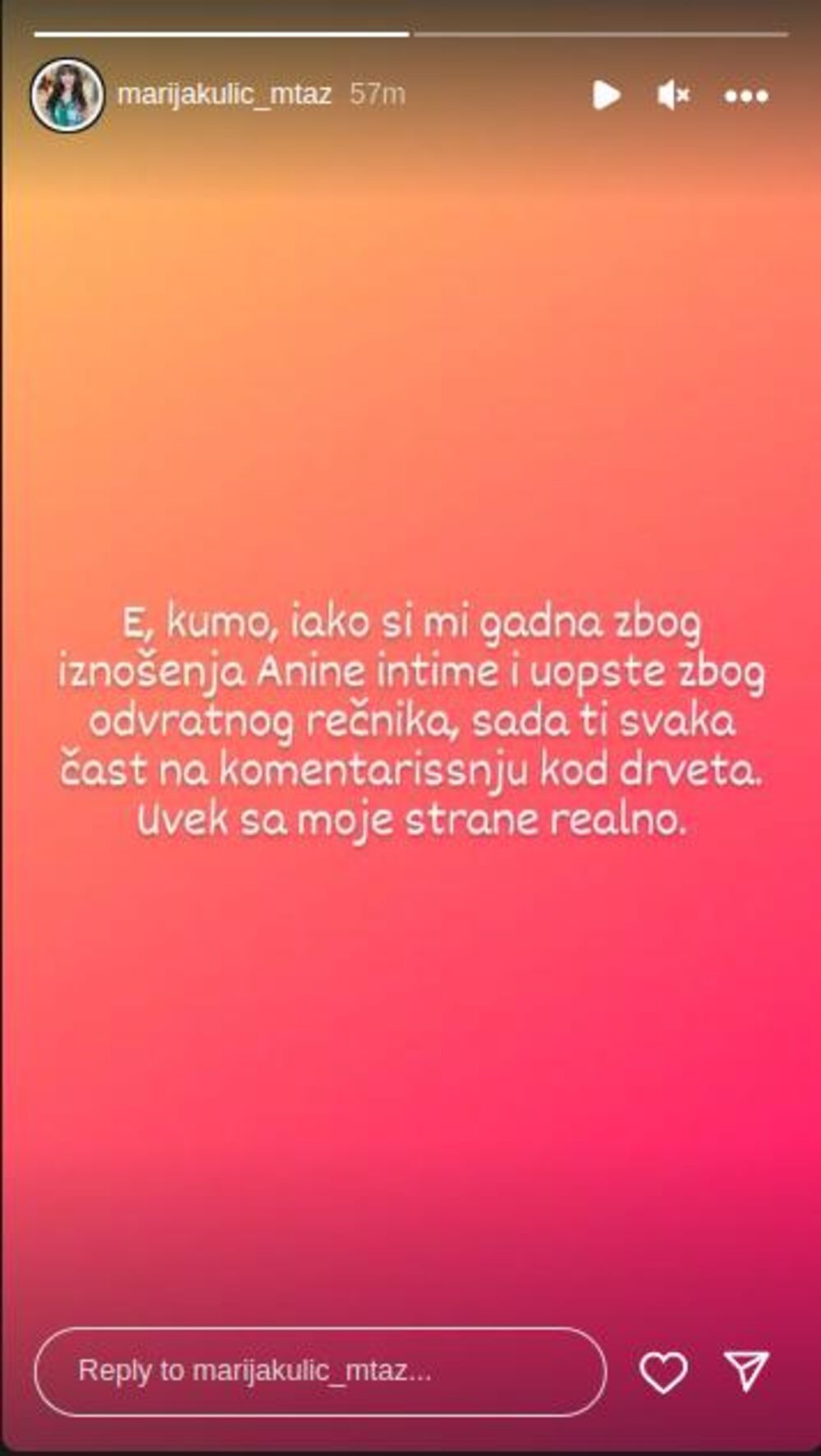 Objava Milene Kačavende o Kačavendi