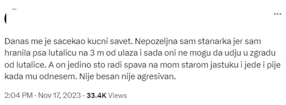 Podelila je sa svojim pratiocima kako je došlo do toga da joj na kućnom savetu saopšte da je nepoželjna stanarka.