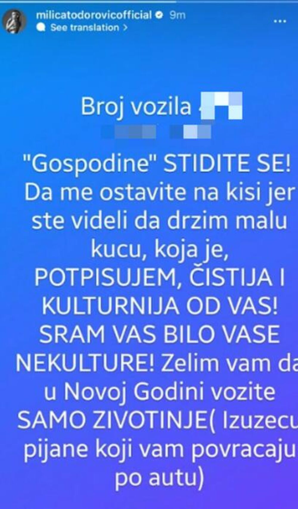 Milicu Todorović taksista ostavio na kiši zbog psa