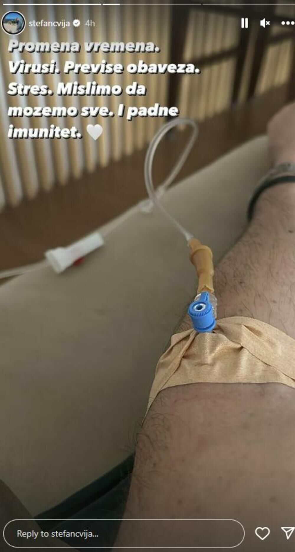 Reperu narušeno zdravstveno stanje, oglasio se iz bolničke postelje