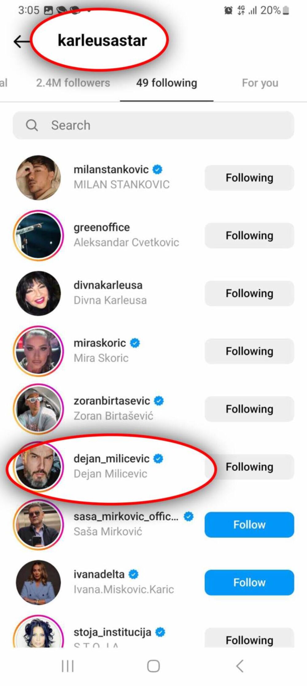 Karleuša zapratila Dejana Milićevića na Instagramu