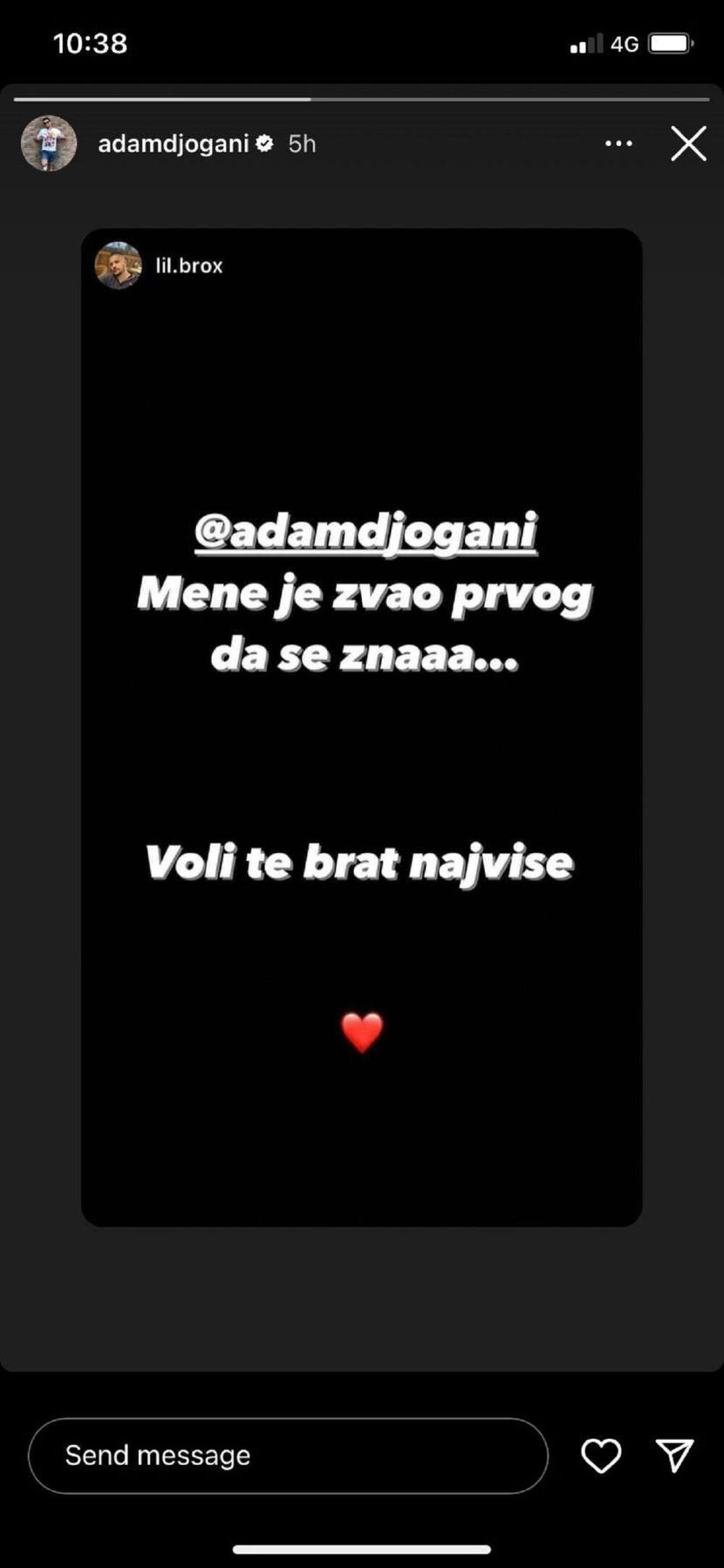 Objava koja se pojavila na profilu Adam Đoganija