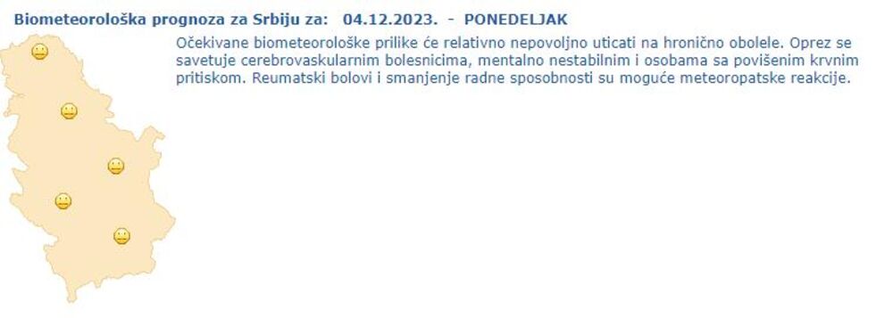 Nepovoljna biometeorološka prognoza za danas