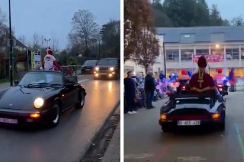 SVETI NIKOLA STIGAO U BESNOM AUTOMOBILU: Došao da podeli POKLONE deci u velikom stilu, MREŽE GORE (VIDEO)