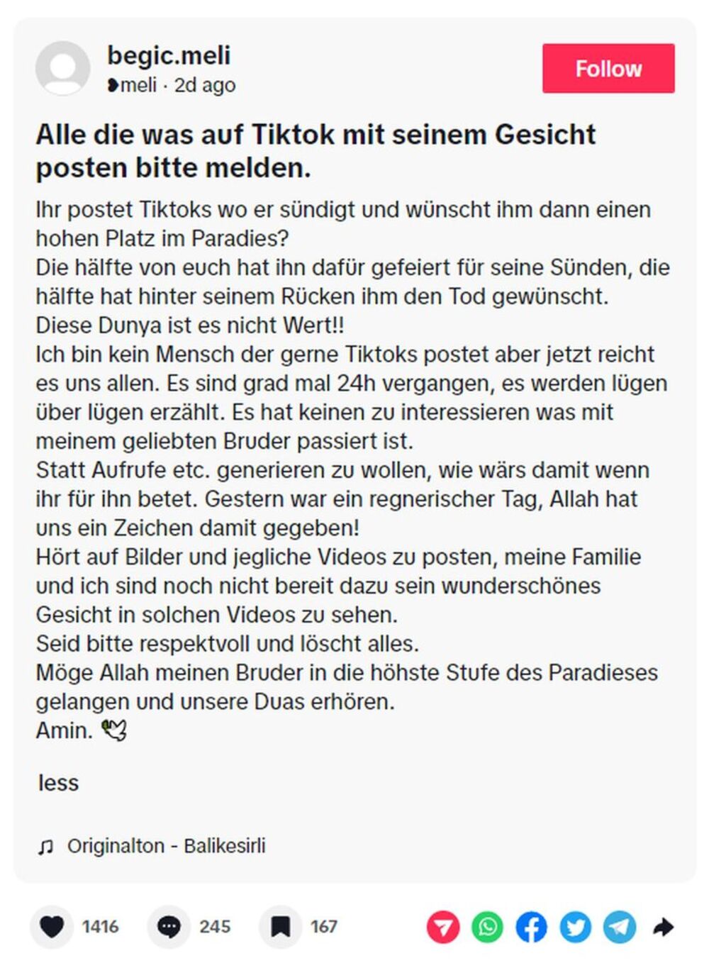 Oglasila se sestra preminulog Ervina Begića