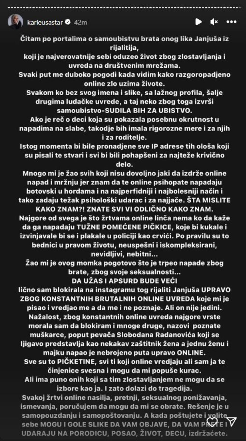 Jelena Karleuša o samoubistvu Mihaila Janjuševića