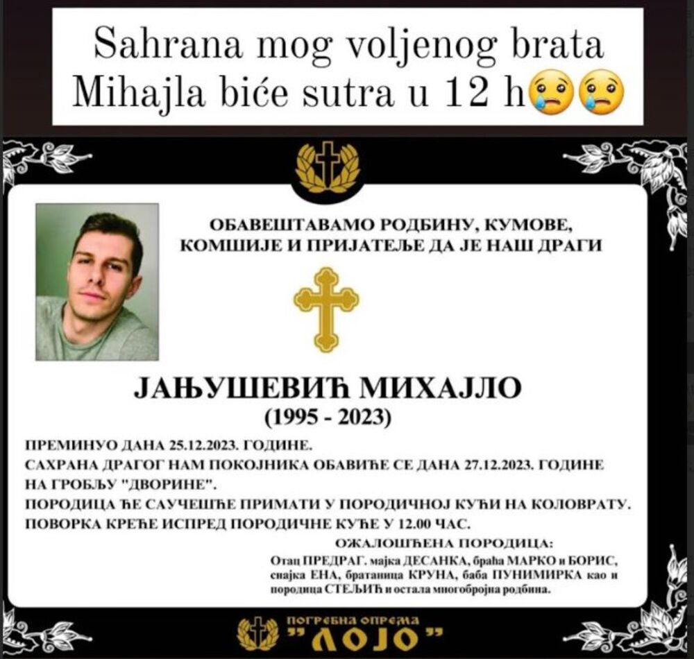 Janjuš objavio kada će biti sahrana njegovog brata Marka