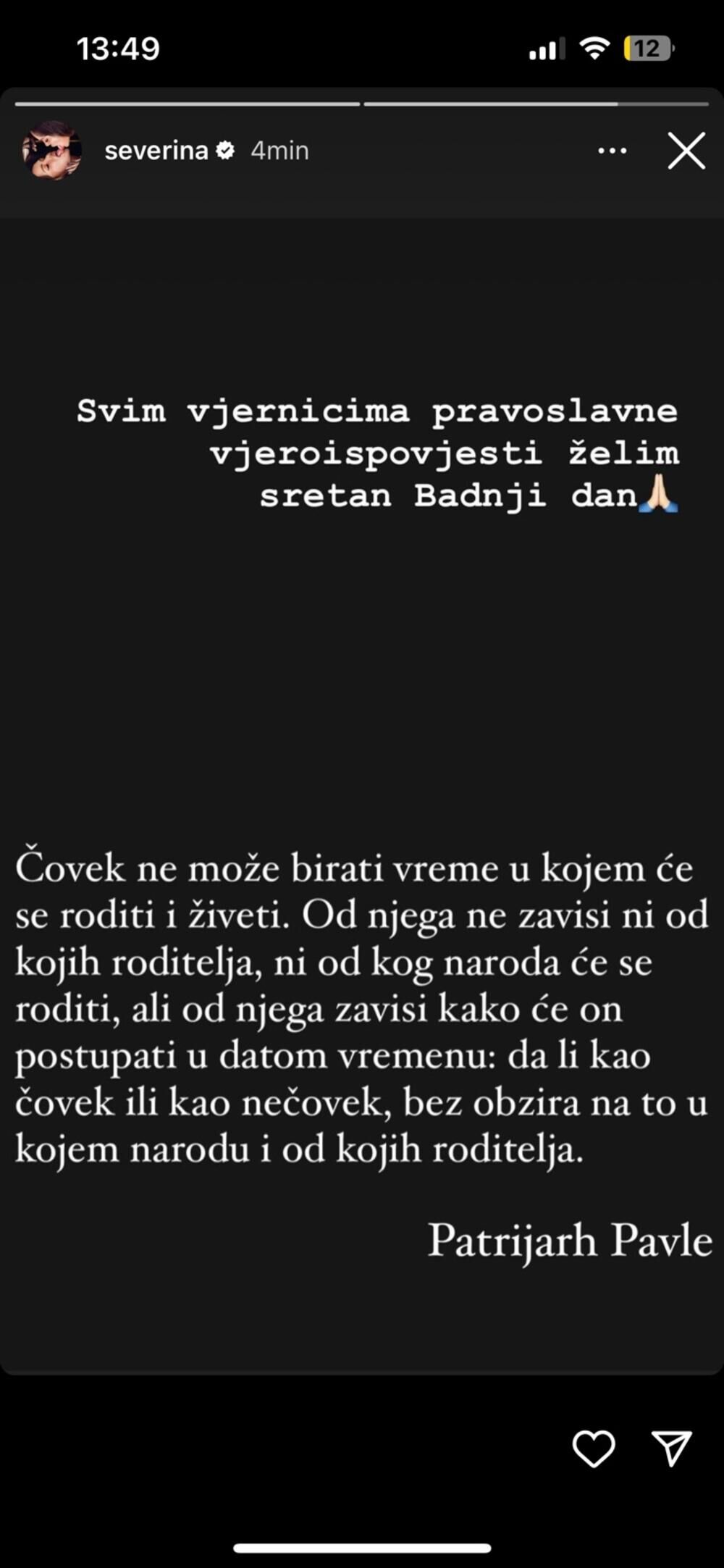 Severina čestitala pravoslavcima Badnji dan rečima patrijarha Pavla