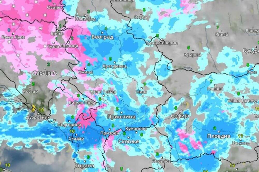 OVA MAPA POKAZUJE KAKO ĆE SE SNEG KRETATI KROZ SRBIJU IZ SATA U SAT: Dolazi u nedelju, a onda sledi... (FOTO)