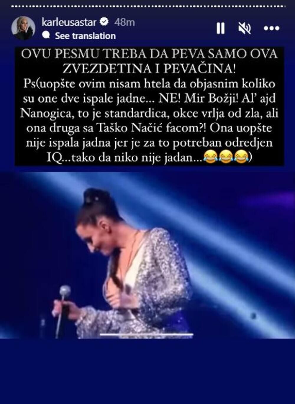 Objava Jelene Karleuše u kojoj je ispozivala Cecu i Maju Berović