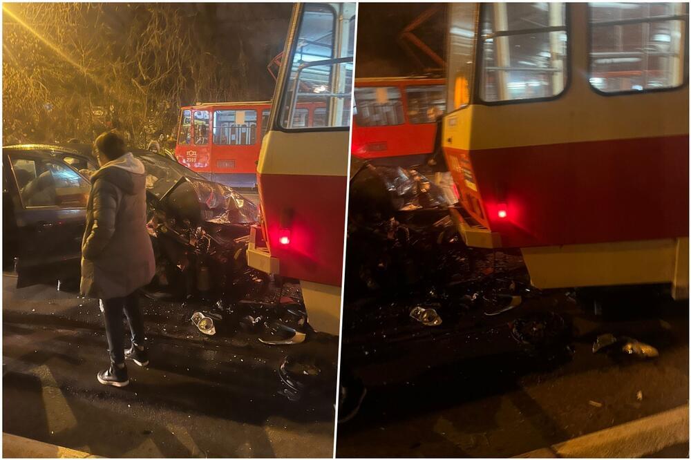 AUTO SE ZAKUCAO U TRAMVAJ, ŽENU JEDVA IZVUKLI IZ VOZILA: Strašan sudar u Bulevaru kralja Aleksandra (FOTO)