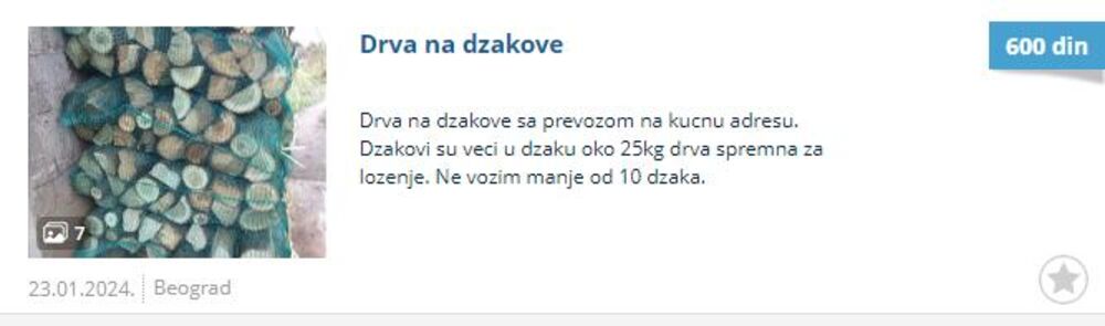 Prodaja drva na džakove