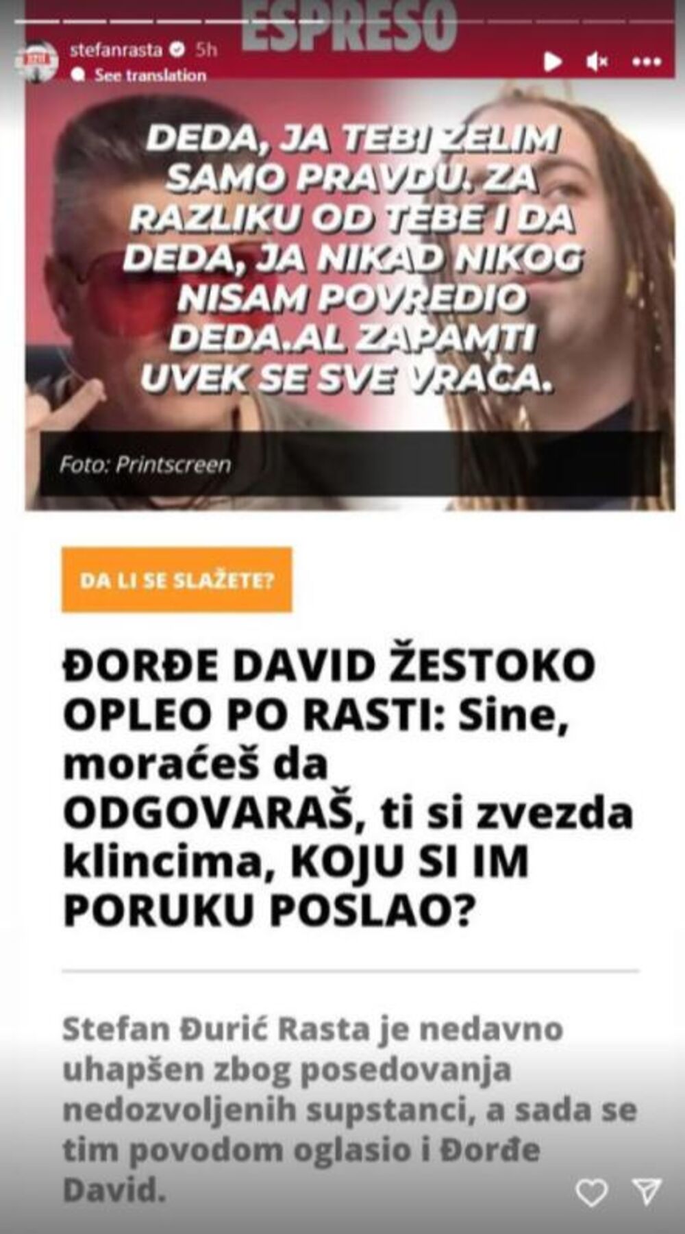 Rasta žestoko odgovorio Đorđu Davidu