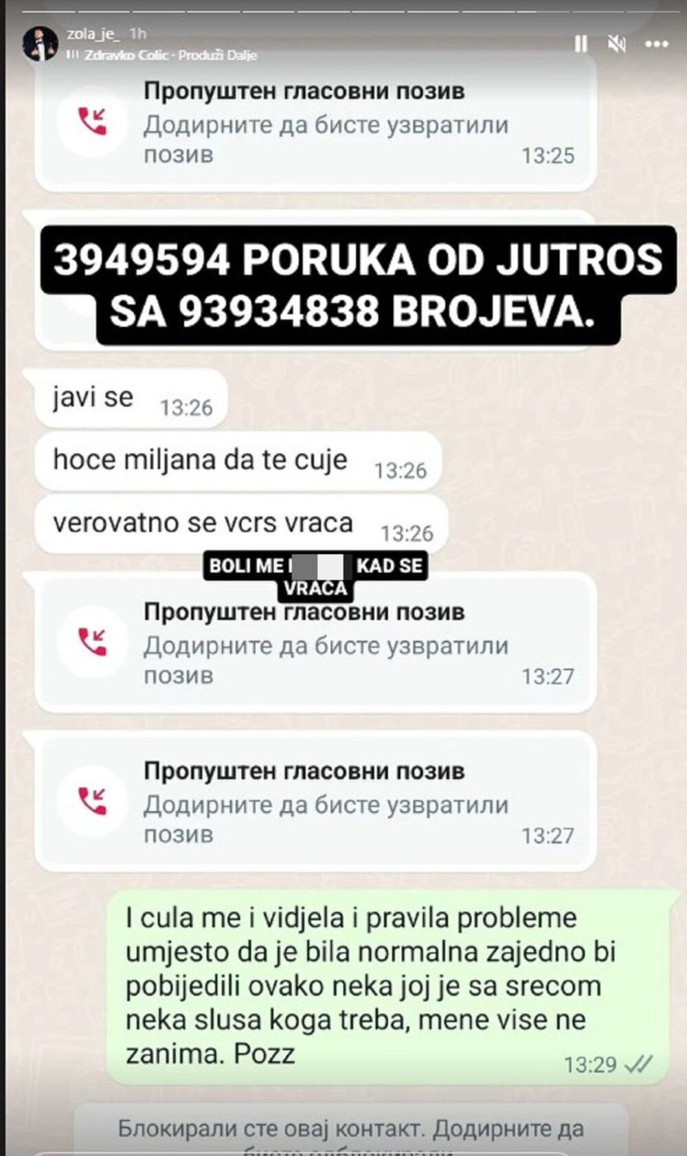 Objava Lazara Čolića Zole