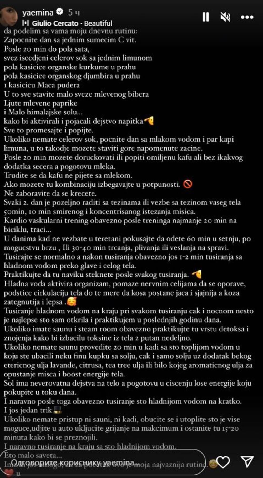 Dnevna rutina Emine Jahović