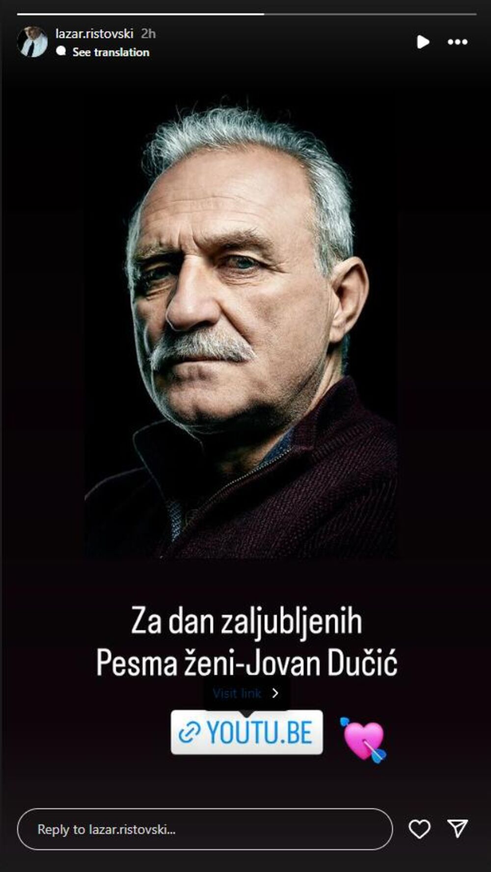 Objava Ristovskog za Dan zaljubljenih