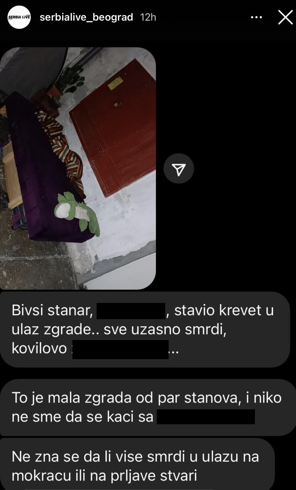 Bivši stanar živi u ulazu zgrade