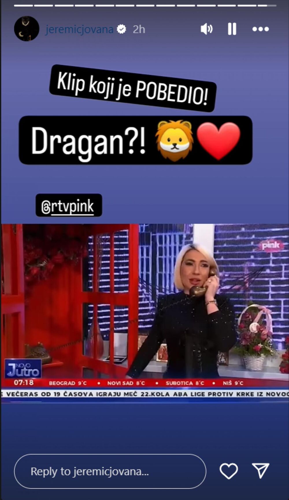 Dok je vodila vikend jutro, Jovani je iznenada zazvonio telefon u studiju