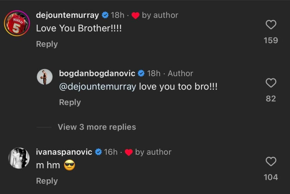 Komentar Ivane Španović na fotku Bogdana Bogdanovića