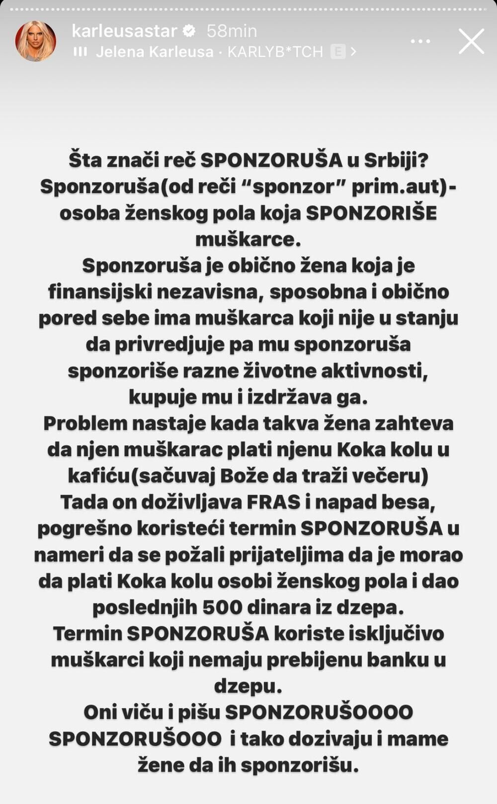 Jelena Karleuša objašnjava definiciju sponzoruše