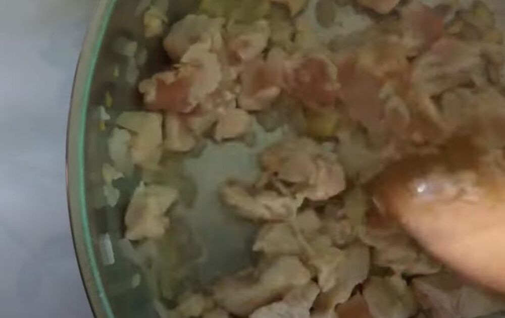 Dinstanje crnog luka i piletine