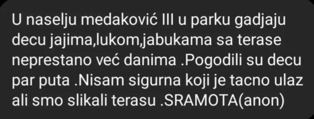 Sramno ponašanje komšija na Medaku