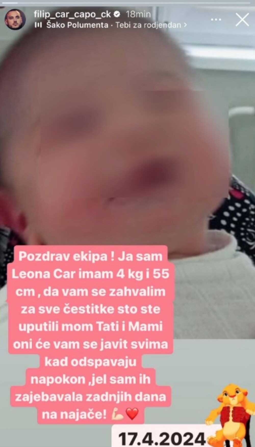 Car je podelio prvu fotografiju naslednice