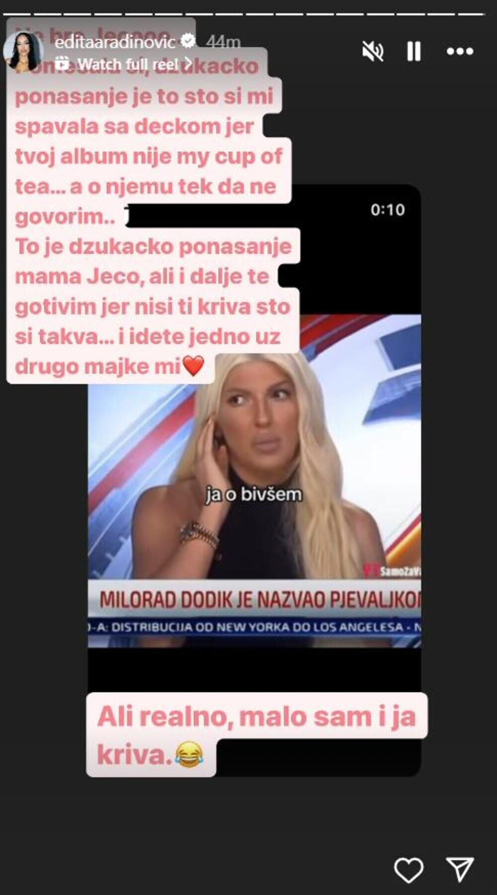 Objava Edite Aradinović o Jeleni Karleuši