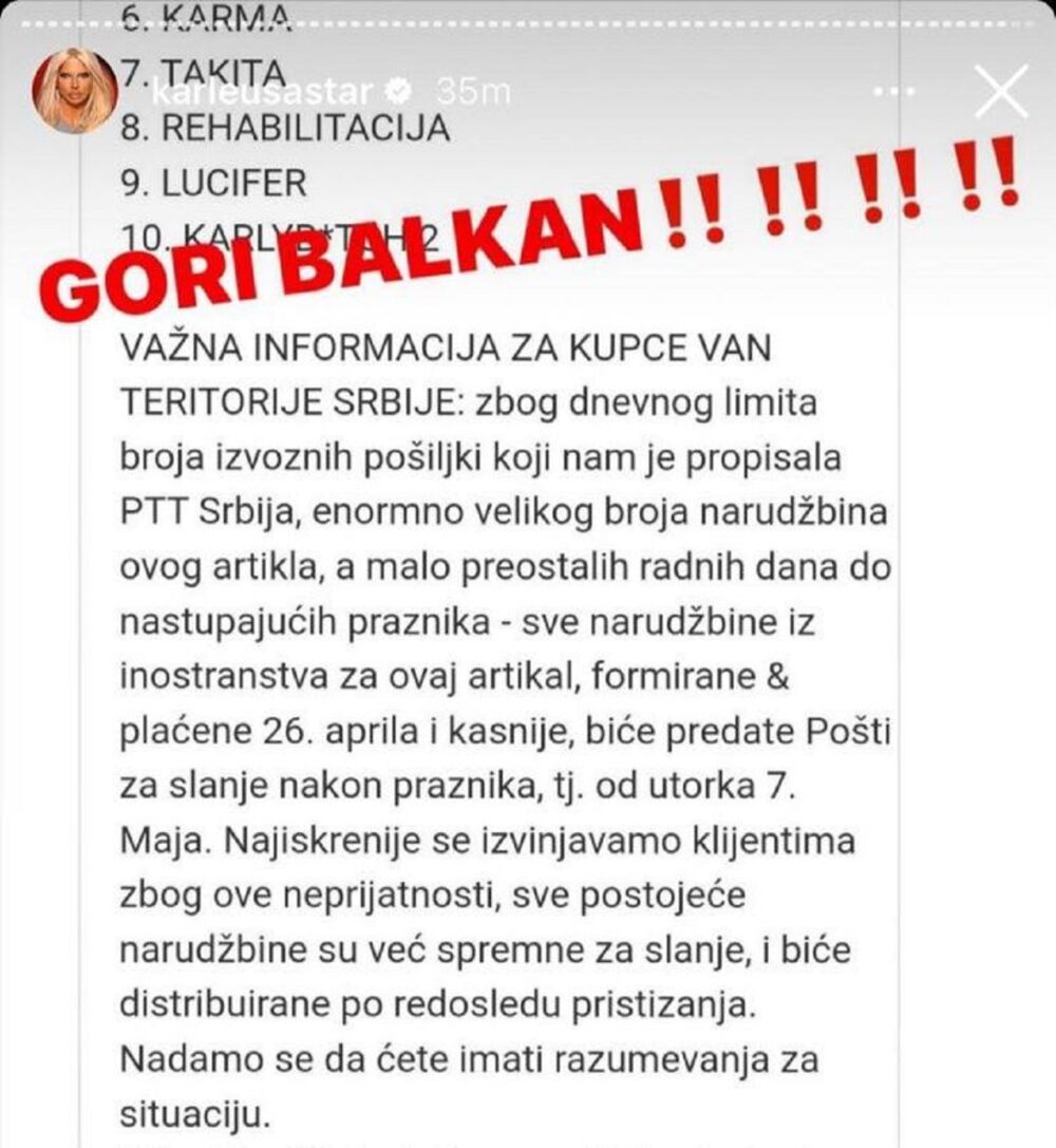 Objava Jelene Karleuše