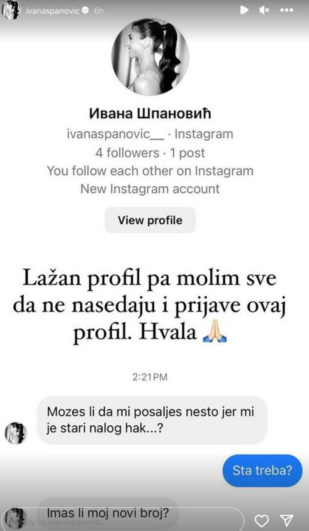 Lažan profil Ivane Španović