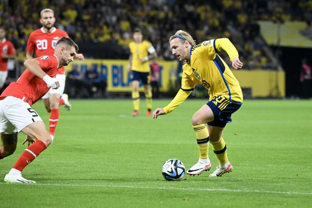 Emil Forsberg na utakmici Švedske i Austrije u kvalifikacijama za EURO 2024. godine