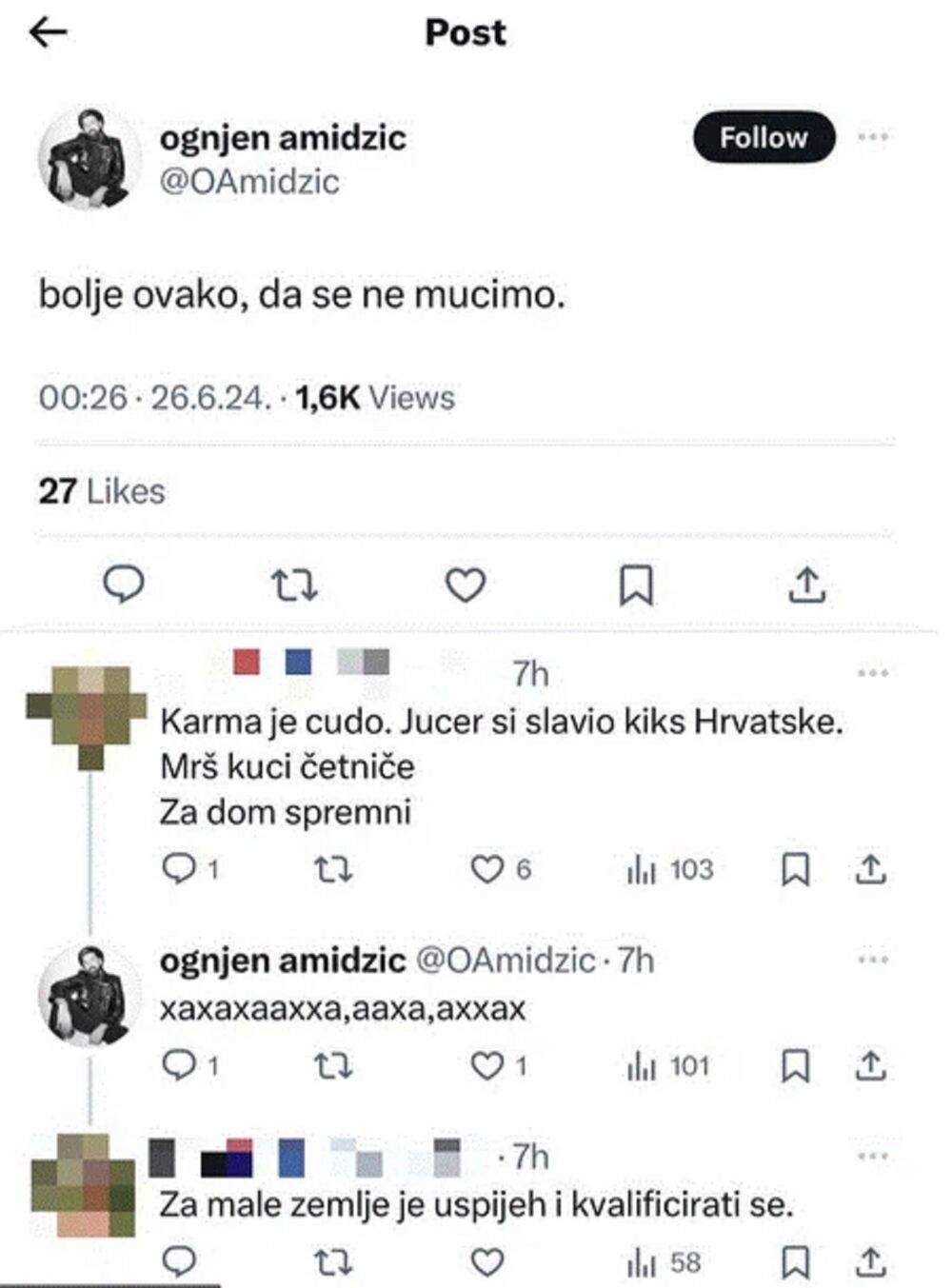 Hrvari udarili na Amidžića